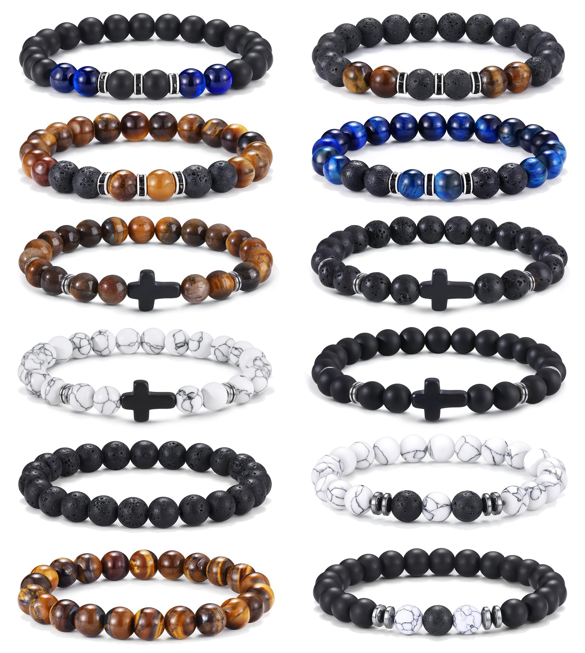 Jewdreamer 12PCS Beaded Bracelets for Men 8MM