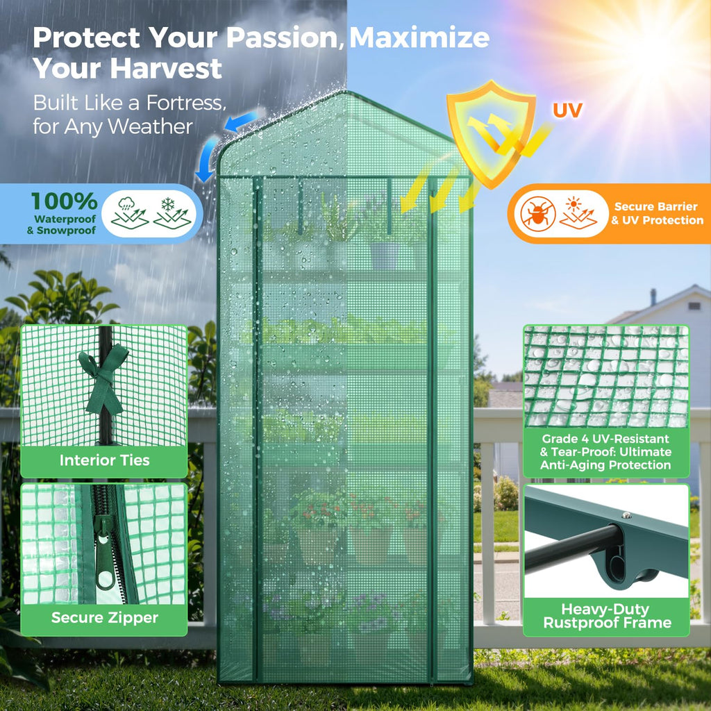 Mini Greenhouse for Indoor Outdoor: Ohuhu 23 x 19 x 75-Inch Small Plastic Plant Green House 5-Tier Rack Stand Portable Greenhouses with Durable PE Cover for Seedling, Ideal Gardening Gifts