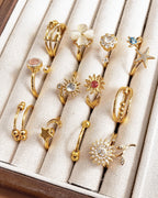 Tiwindx 12 Pcs Fidget Rings for Women Gold Adjustable Cubic Zirconia Sunflower Moon Star Bead Rotatable Relieving Stress Ring Open Spinner Anxiety Rings Set
