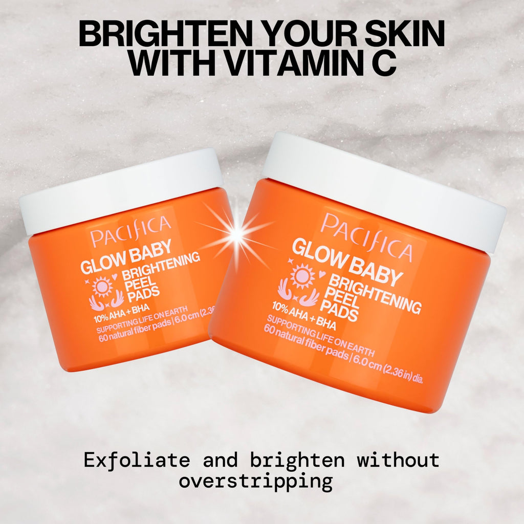 Pacifica Glow Baby Brightening Peel Pads 10% AHA + BHA Exfoliating Face Pads for Glowing Skin Resurfacing Glycolic Acid & Salicylic Acid Pad to Smooth Texture & Minimize Pores Fragrance Free 60 Count