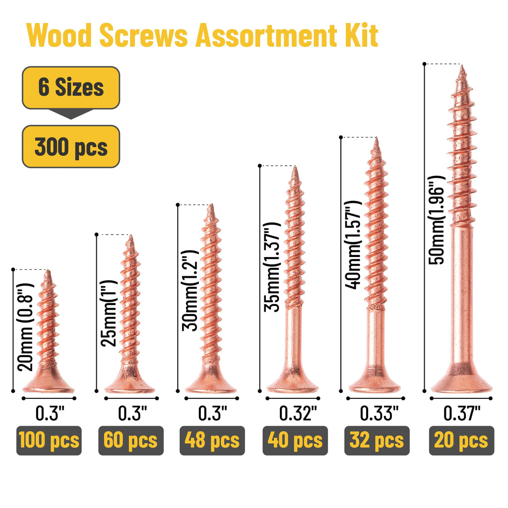 Mr. Pen- Wood Screws Assortment Kit, 300 pcs, Rose Gold, Phillips Head