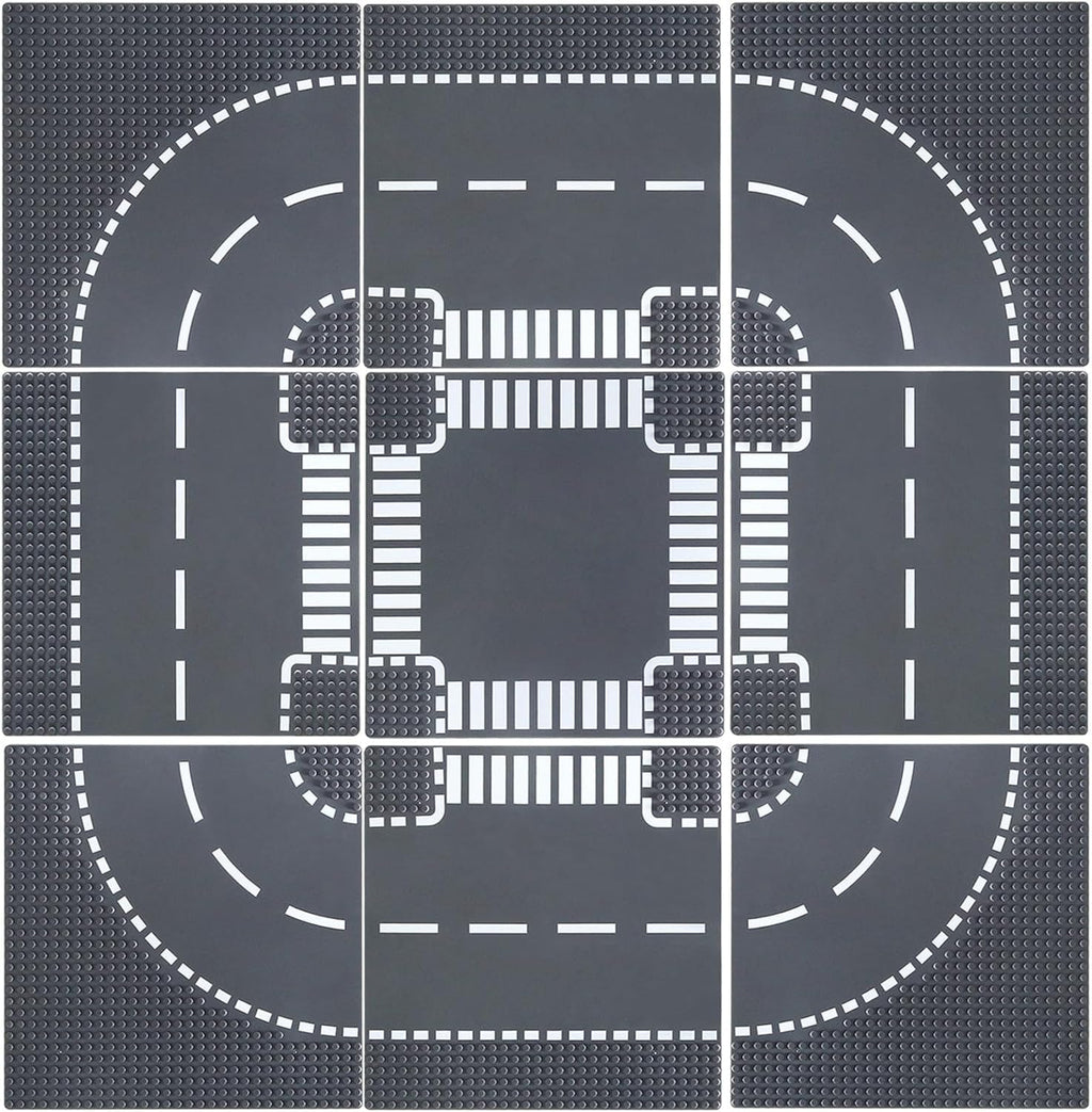 JNZong 9 Pack Road Base Plates for Building, Road Baseplates 100% Compatible with All Major Brands,Platten for City Sets(10"x10")