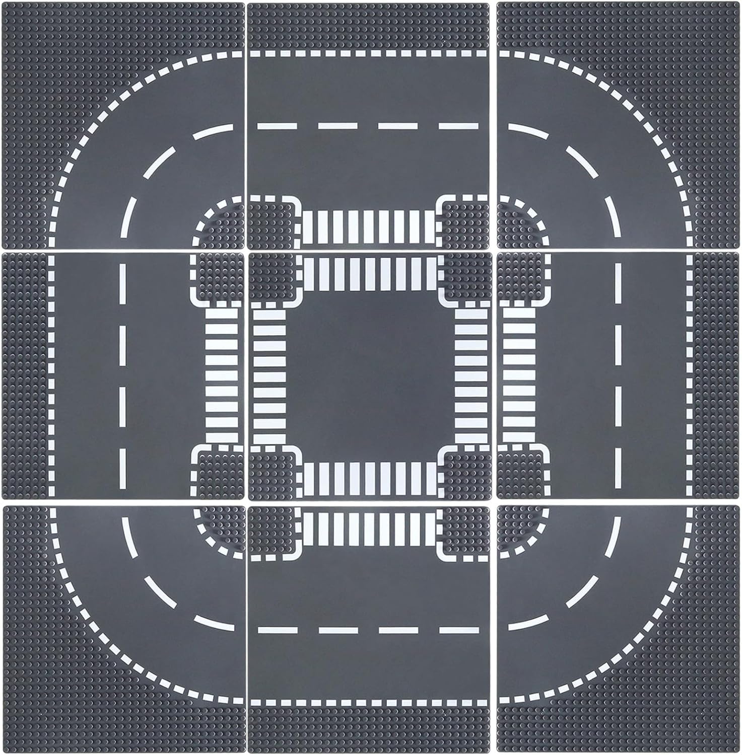 JNZong 9 Pack Road Base Plates for Building, Road Baseplates 100% Compatible with All Major Brands,Platten for City Sets(10"x10")