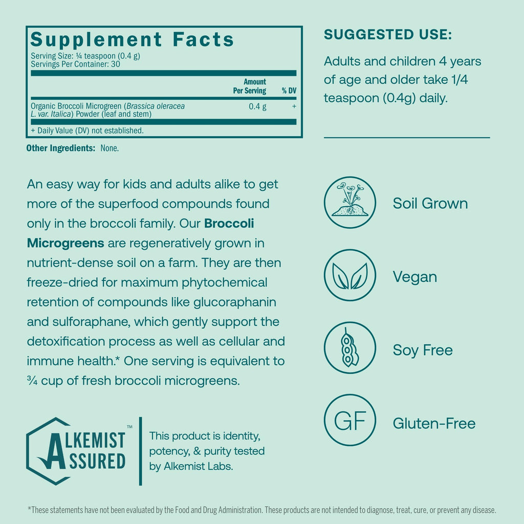 True Grace Broccoli Microgreens - 0.4 oz - Daily Superfood Powder for Cellular & Immune Health - Gluten & Soy Free, Vegan, Regenerative Organic Certified - 30 Servings