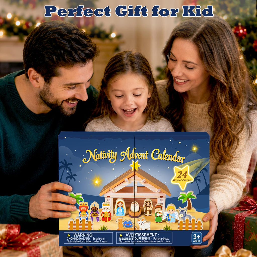 Wooden Nativity Advent Calendar 2026 for Kids, Nativity Scene Set Gifts