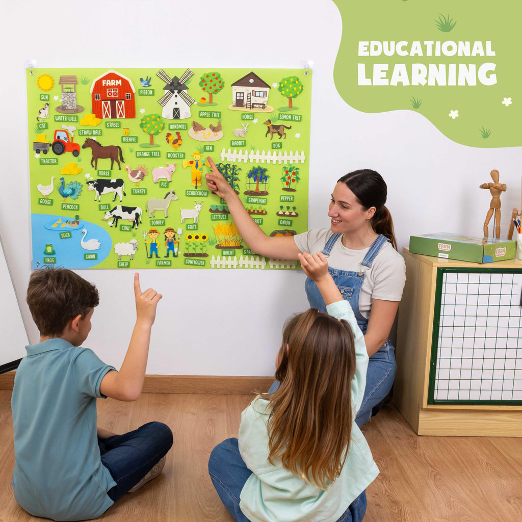 BONNYCO Felt Board for Toddlers with 92 Farm Animal Figures Montessori Toys