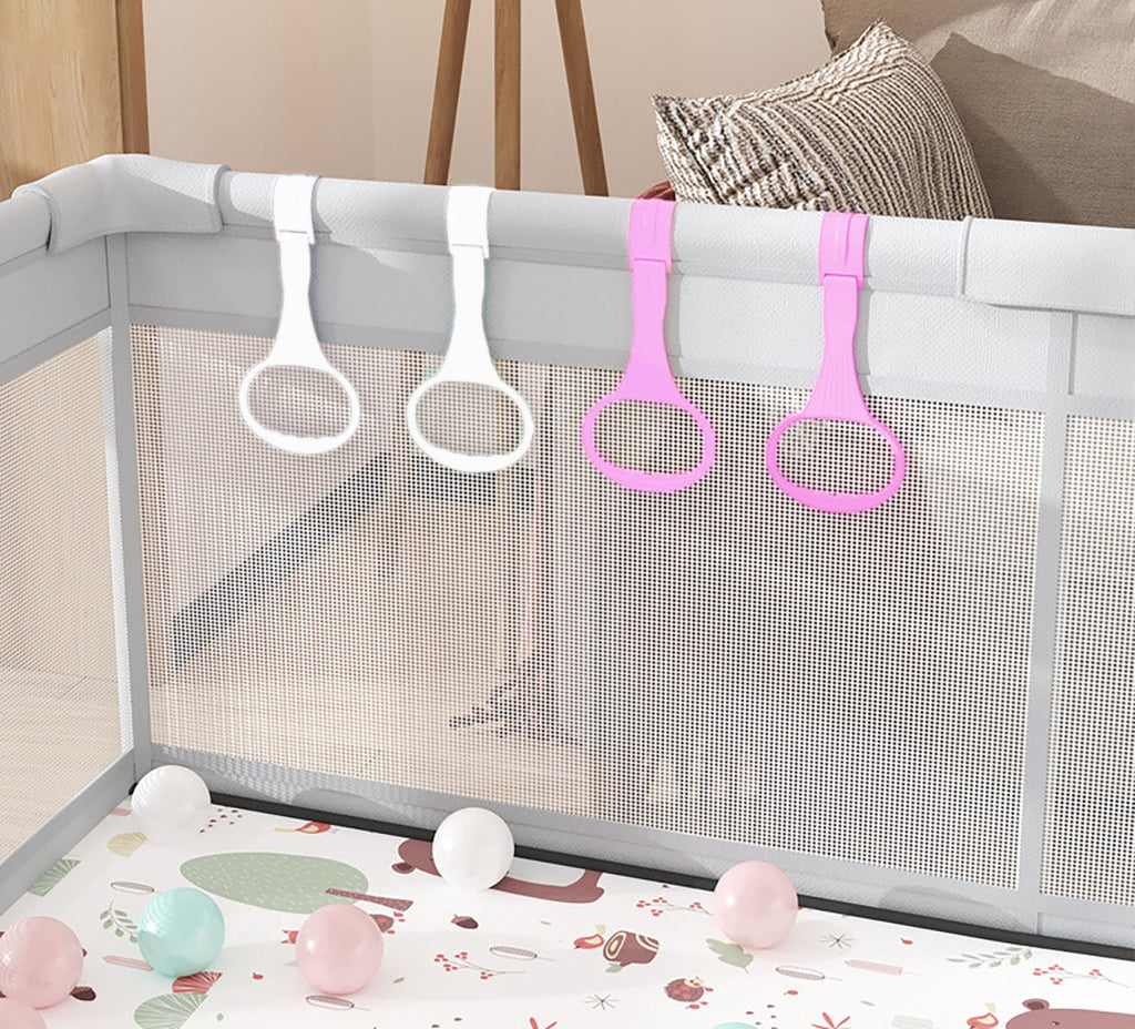 10pcs Walk Assistant Plastic Baby Crib Pull Rings for Baby Pull Up Rings Cot Hanging for Infant Toddler Practice Tool (Pink 10pcs)