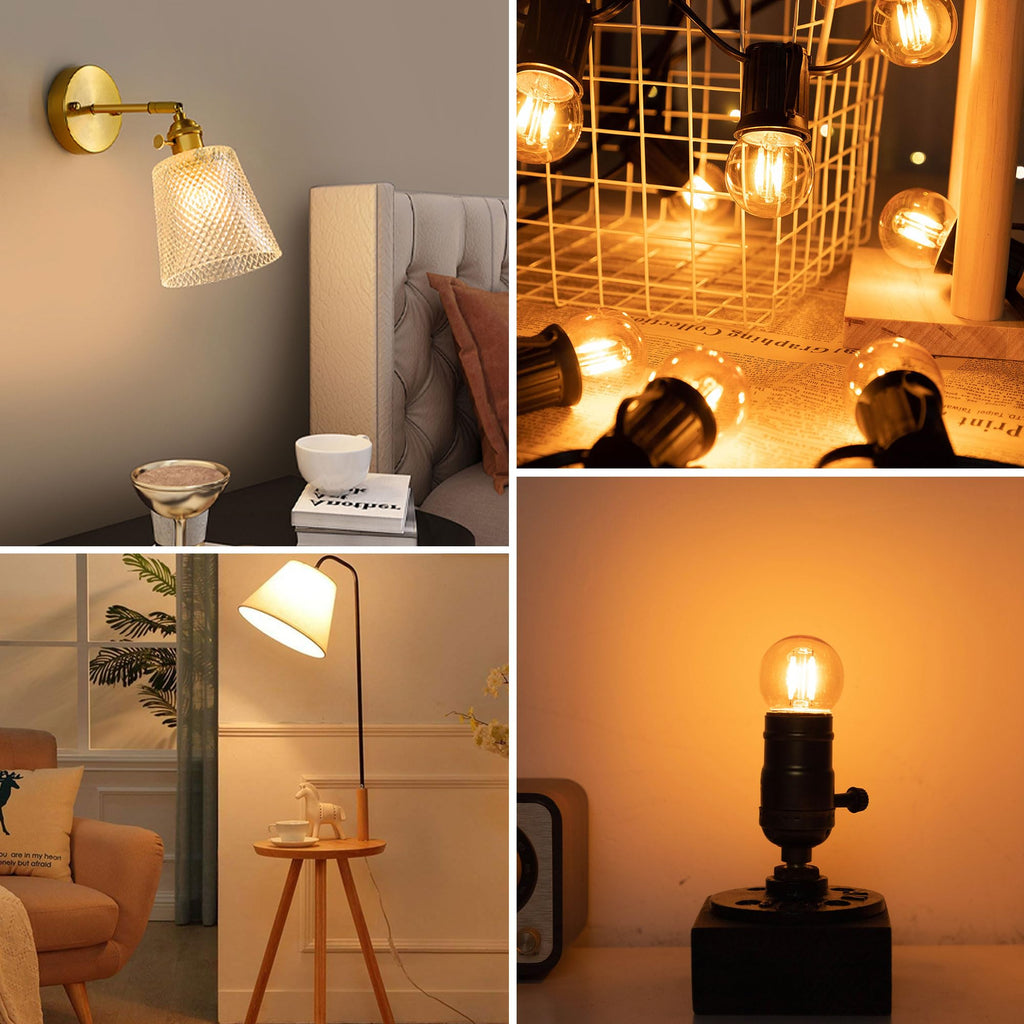 PADMO LUDAZ G40 LED Low Watt Light Bulbs Warm Glow E26 Amber 1W 10 Watt Light Bulb,Low Lumen Light Bulb Small Edison Short Dim Light Bulbs for Lamp,Bedroom (Amber 2200K, 6 Count)