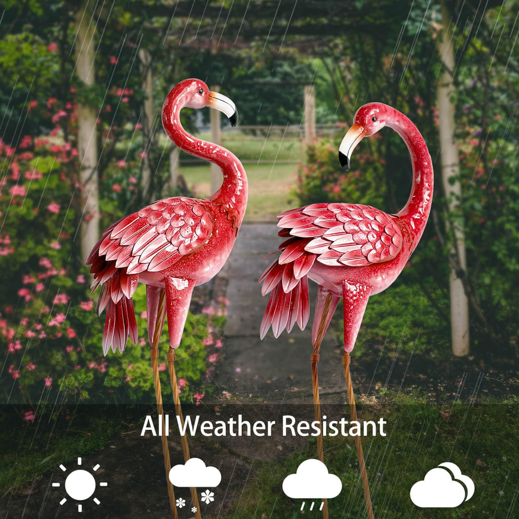 Kircust Flamingo Garden Statues and Sculptures, Metal Birds Yard Art Outdoor Statue, Large Pink Flamingo Lawn Ornaments for Home, Patio, Backyard Decor (2-Pack)