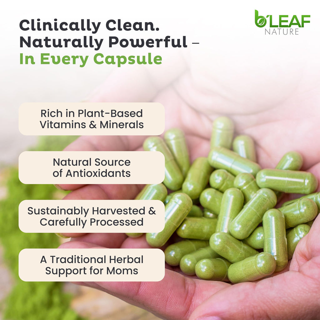 B'LEAF NATURE Organic Moringa Capsules 1000mg, 90 Count – Moringa Capsules with Organic Oleifera Powder for Immune Support, Energy & Balance – Vegan, Non-GMO Supplements for Daily Wellness