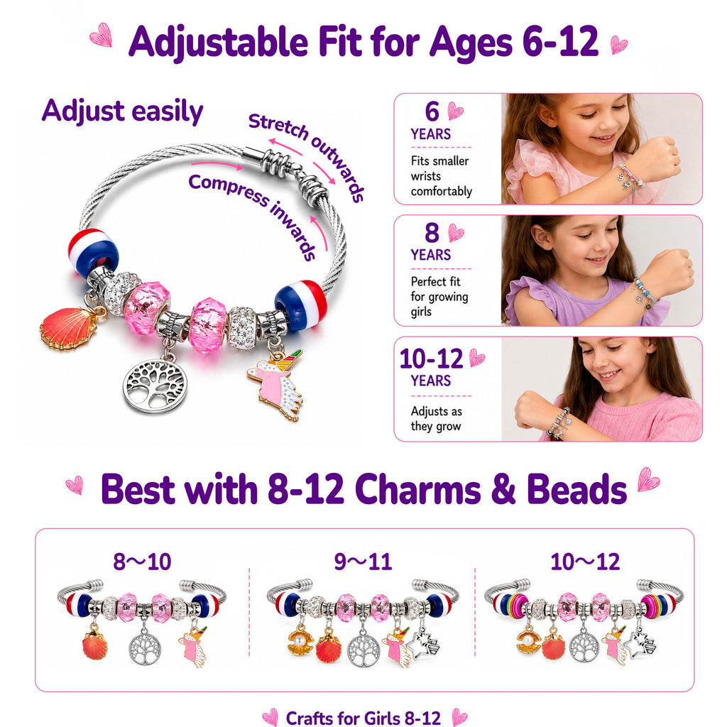 COO&KOO Charm Bracelet Making Kit, A Unicorn Girls Toy that Inspires Creativity and Imagination, Crafts for Girls Ages 8-12 with Jewelry Making Kit Perfect Gifts for 6 7 8 9 10 Girl Self-Expression!