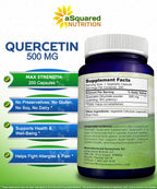 aSquared Nutrition Quercetin 500mg Supplement - 200 Capsules - Quercetin Dihydrate to Support Cardiovascular Health - Max Strength Powder Complex Pills to Help Improve Immune Response