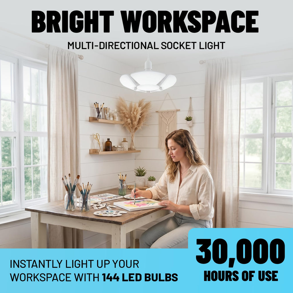 Bell+Howell Socket Burst Screw in LED Garage Lights, 3500LM Ultra Bright LED Shop Lights for Garage, Shed, Attic, Wrokshop, Screw-in E26/E27, 6 Light Panels, Easy to Install