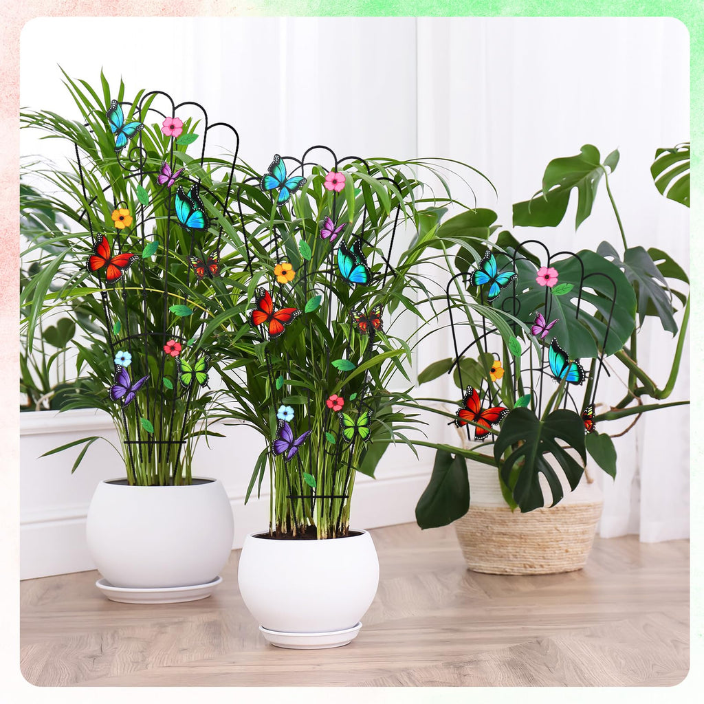 LEIFIDE 2 Pcs Butterfly Trellis for Climbing Plants Indoor 33in Small Climbing Outdoor Plant Potted Supports Expandable Metal Heavy-duty Rustproof Trellis for Monstera Bamboo Pothos Pot Vegetable Rose