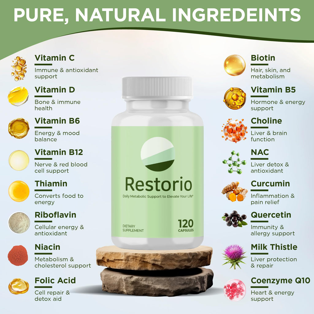 Restorio™ Metabolic Health Support Capsules - Liver & Inflammation Support - Hangover Prevention - Exercise Recovery - 120 Capsules