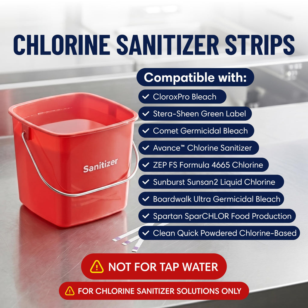 Restaurant Sanitizer Test Kit Combo, 2 x Vial of 100 Strips Each QR5 Quat Sanitizer 0-400PPM & Chlorine Test Strips 0-200PPM Testing Kit for Food Service, Bar & Restaurants Supplies by FryOilSaver Co.