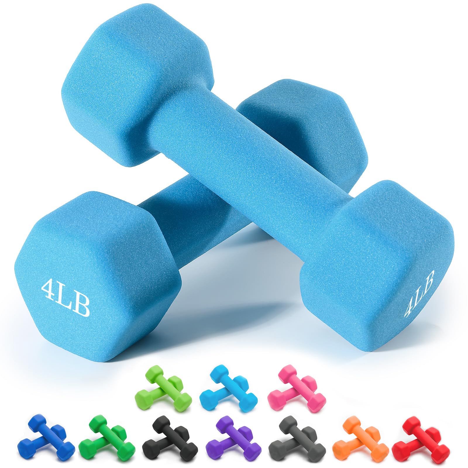 Portzon Weights Dumbbells 10 Colors Options Compatible with Set of 2 Neoprene Dumbbells Set,1-15 LB, Anti-Slip, Anti-roll, Hex Shape