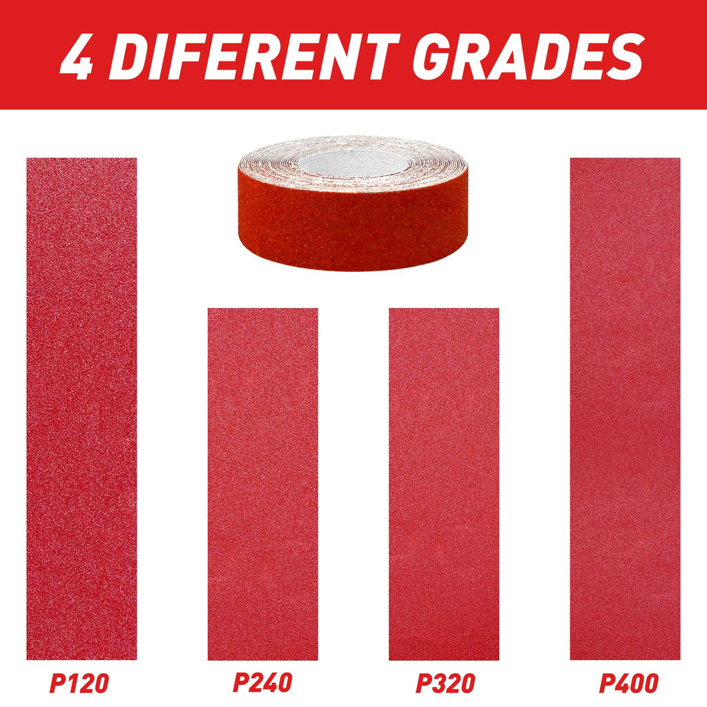 Emery Cloth Roll, 4 Grits 1'' x 19.7' Sandpaper Roll 120 240 320 400 Emery Cloth for Metal, Wood, Automotive Furniture, Wet/Dry Sanding Paper with Dispenser, 6 Meters Per Roll