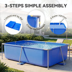 SunSwell Metal Frame Swimming Pool for Family, Rectangle Above Ground Pool for Outdoor, Easy Setup for Backyard, Garden, Camping - Durable PVC