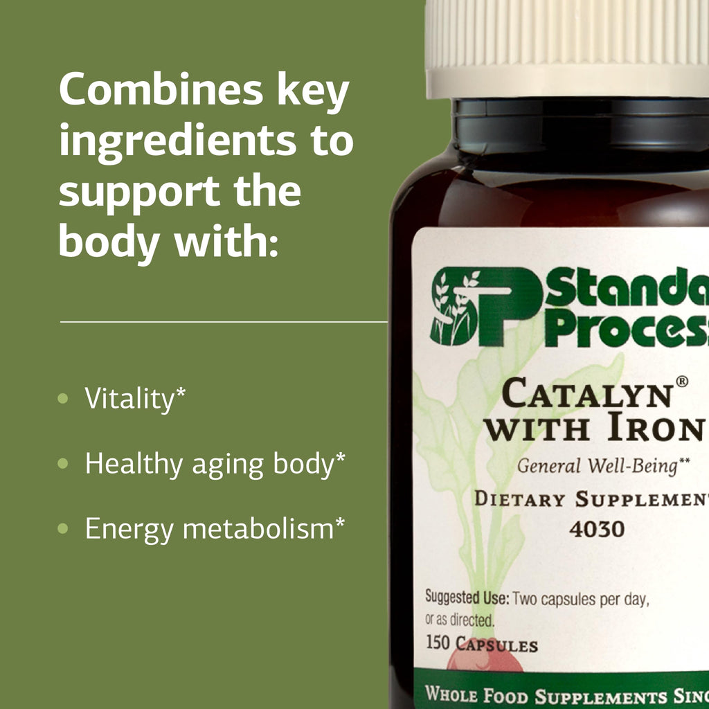 Standard Process Catalyn with Iron - Energy & Metabolism Support - Includes Vitamins A, C & D - Non-Dairy & Non-Soy - 150 Capsules (75 Servings)
