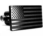 USA American Flag Metal Trailer Hitch Cover with Locking Pin (Fits 2" Receivers, Black)