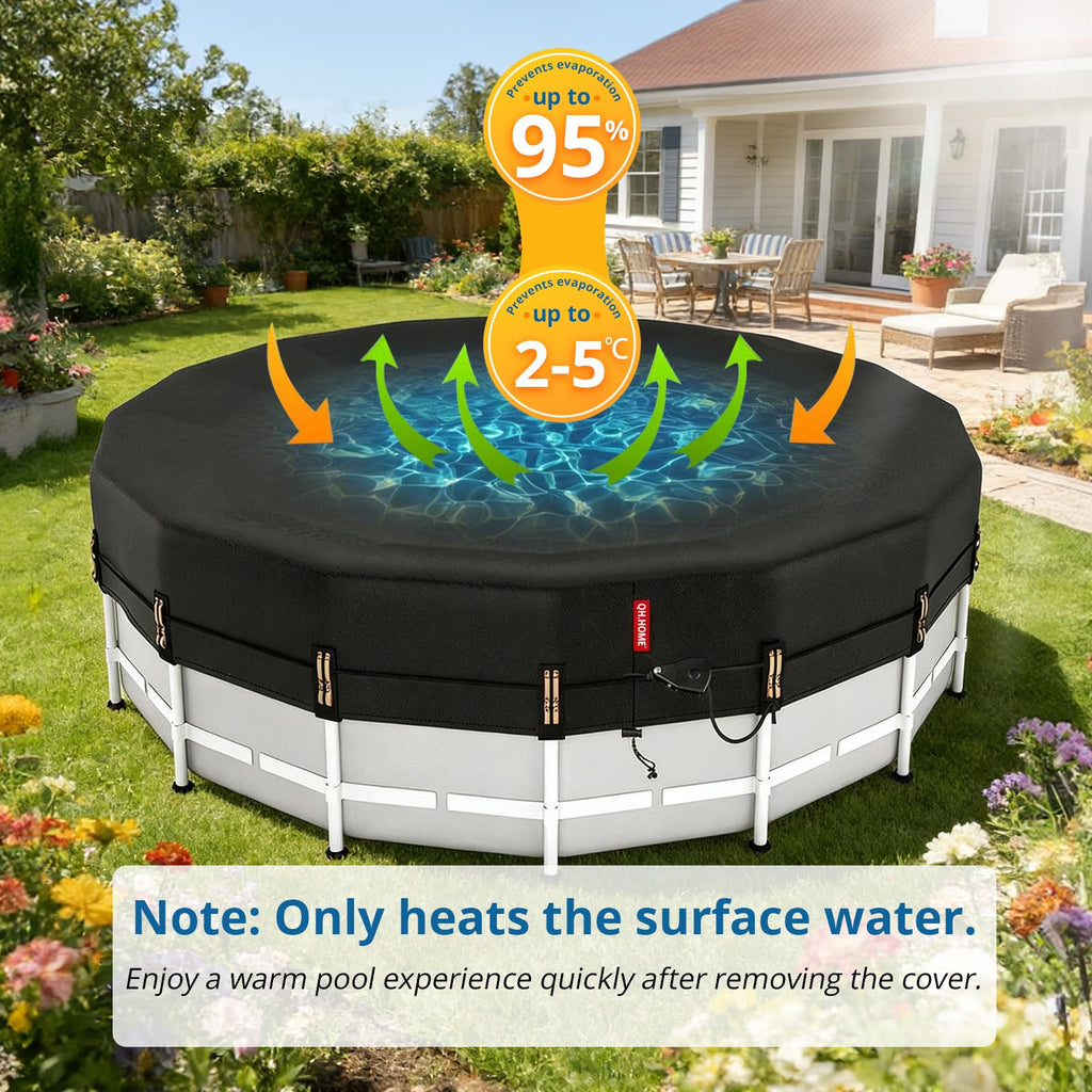 QH.HOME 20ft Round Pool Cover,[Ultimate Windproof & Tear-Resistant Fabric],Snug Fit with Patented Ratchet & Weight Rings,Solar Pool Cover for Above Ground Pools, Blocks Leaves &Waterproof