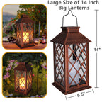 TAKE ME 14" Solar Lanterns Outdoor Garden Lantern Waterproof LED Flickering Flameless Candle Mission Lights for Table,Outdoor,Party