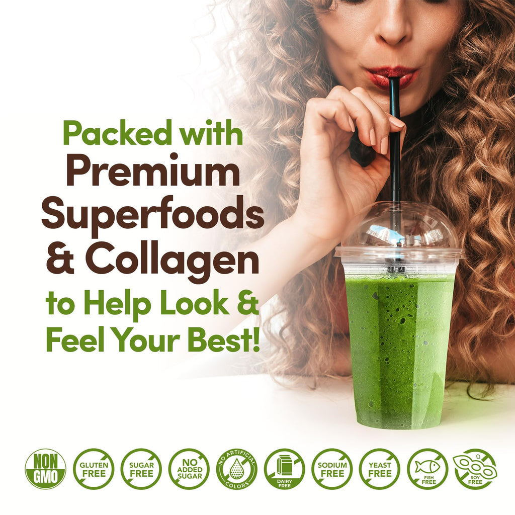 COUNTRY FARMS Collagen Peptides Powder with Greens Dietary Powder Supplement (Type I, III) for Skin Hair Nail and Joints, Dairy/Gluten/Sugar Free, Energizing Superfoods, 21.2 Oz, 60 Servings