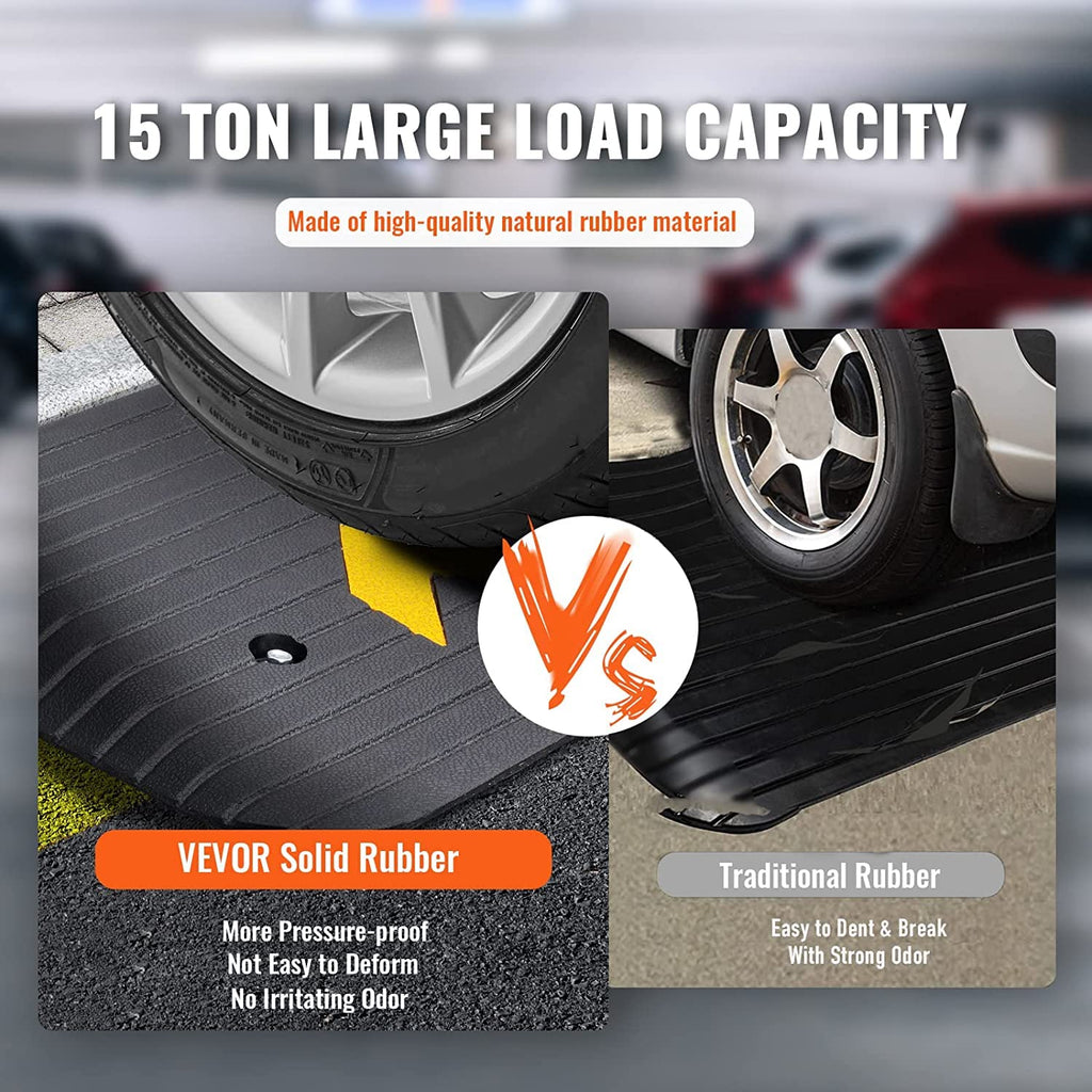 VEVOR 3" Rise Rubber Threshold Ramp, 35.6" Wide Wheelchair Ramp Doorway, Natural Curb Ramp, 33069Lbs Load Capacity, Non-Slip Textured Surface Rubber Curb Ramp for Wheelchair and Scooter