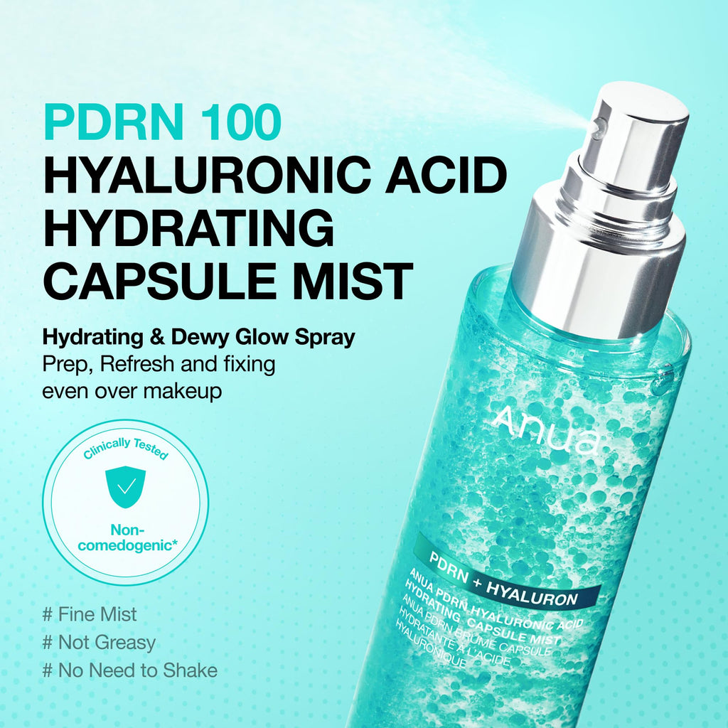 Anua PDRN Collagen Glow Facial Serum Spray, Hydrating Face Mist, Hyaluronic Acid, dewy glass finish, All Skin Types, Instant Plumping Hydration, Firming Care, Korean Skincare, 3.38 fl oz