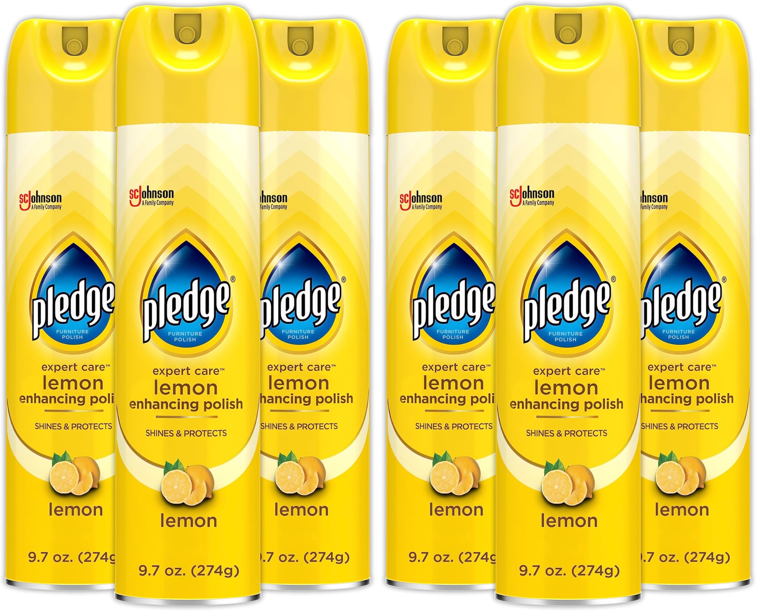 Pledge Enhancing Polish Spray, Wood Furniture & Stainless Steel Polish, Remove Dust and Fingerprints, Fast Shine and Protect, Prevent Scratches & Knicks - Lemon Scent, 9.7oz, Pack of 6