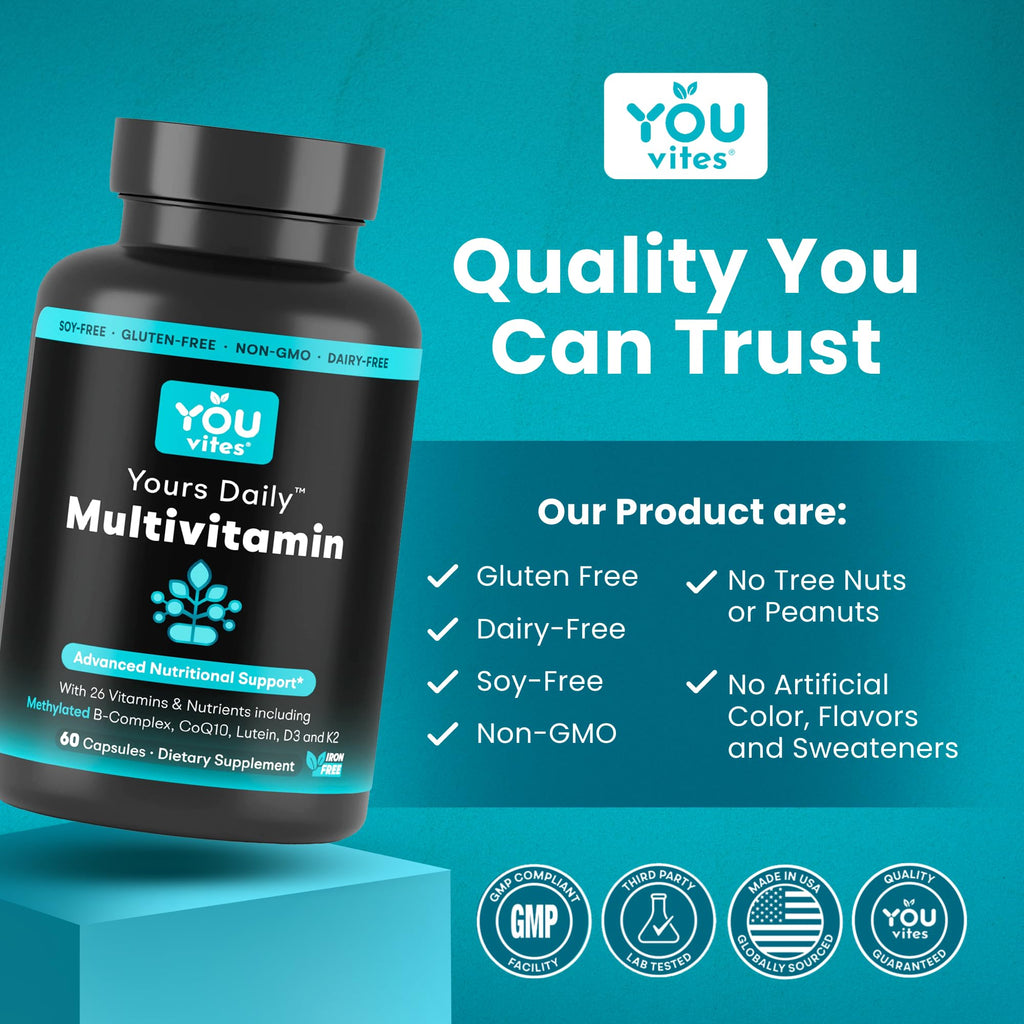 You Vites - Methylated Multivitamin for Men and Women, Methyl Multi Without Iron - 60 Capsules, MTHFR Supplement with Methyl B12, Methylfolate (5-MTHF), CoQ10 for Energy, Heart and Mood Support