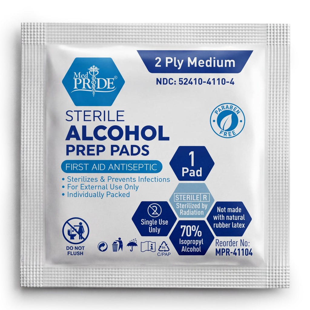 MED PRIDE Sterile Alcohol Prep Pads, Antiseptic, 70% Isopropyl, Individually Wrapped, Medical Grade 2 Ply Wipes (200 Count (Pack of 1) White)