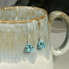 Handmade Dangle Earrings for Women - Aquamarine Blue Quartz Sterling Silver in Gift Box - Sparkly Blue Quartz Trillion - Lightweight Dangling - Trendy Long Dangly Drop Handcrafted
