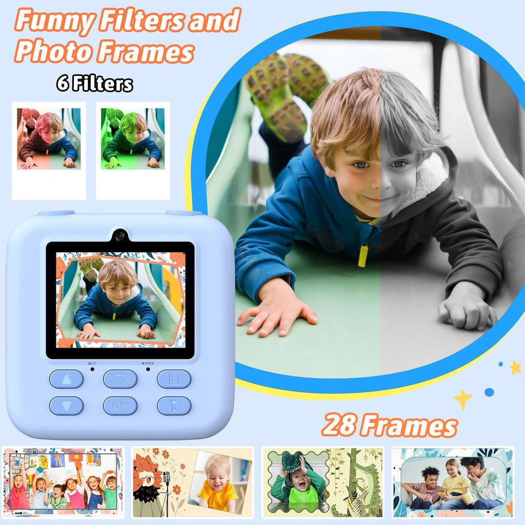 Kids Instant Digital Cameras for Boys and Girls, 1080P HD Dual-Lens Selfie Digital Camera with Print Paper & TF Card, Christmas Birthday Gifts Toys for Toddler and Teenagers Age 3-16 Years Old