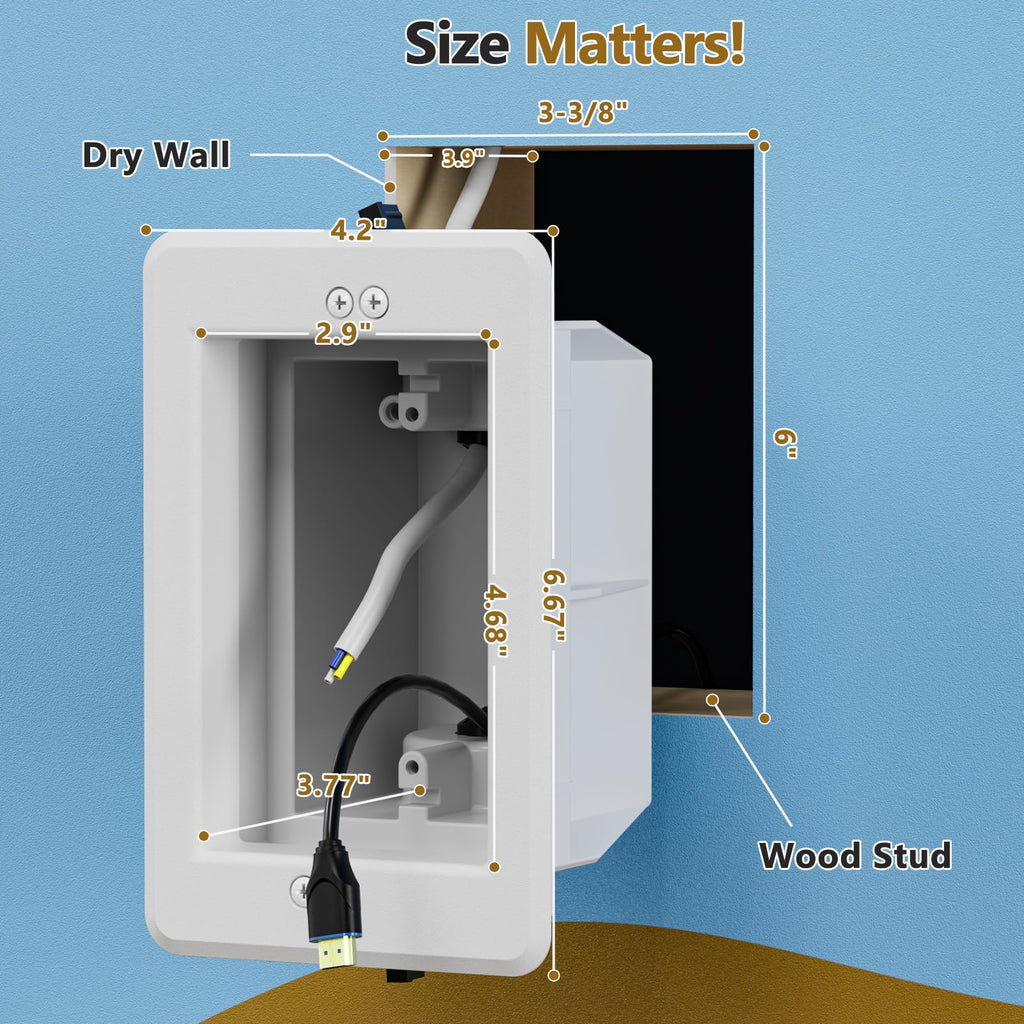 DVFR1W-1 Recessed Outlet Box, Recessed Electrical Box for Wall Mount TV, Outlet Mounting Box for New Construction&Retrofit Projects, Wall Outlet Box with Duplex & Decorator Style Covers,1-Gang