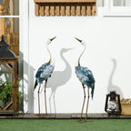 Outsunny Set of 2 Metal Crane Garden Statues 28.5" & 29", Blue & White