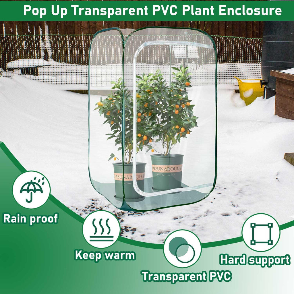 Plant Mini Greenhouse Pop up Frost Protection Enclosure PVC Clear Plant Covers with Roll-up Zipper Entry Doors, Indoor and Outdoor Gardens Protecting Plant from Cold Frost (PVC, 23x23x35in)