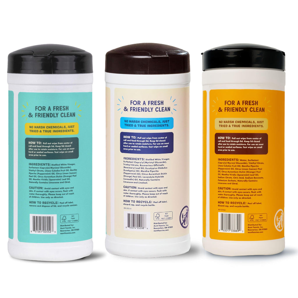 Aunt Fannie's Natural Cleaning Wipes Variety Pack, Multipurpose Surface Cleaner, 35 Count Each, Pack of 6