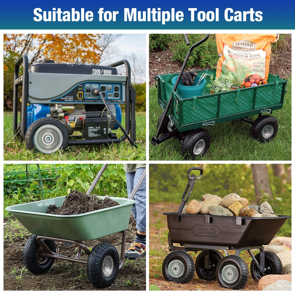 4 Pcs 4.10/3.50-4 Flat Free Tires and Dolly Wheel,10" Solid Non-inflated Tires Wheels with 5/8 Ball Bearings, 2.24" Offset Hub for Wheelbarrow, Wagon Carts, Trolley, Hand Truck, Various Tool Carts