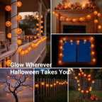 TIGOMOOV Halloween Pumpkin String Lights, Jack O Lantern Lights Plug in, 10 Orange Pumpkin Lanterns 9.83FT Connectable, Indoor Outdoor Fall Halloween Decorations for Porch Mantel Yard
