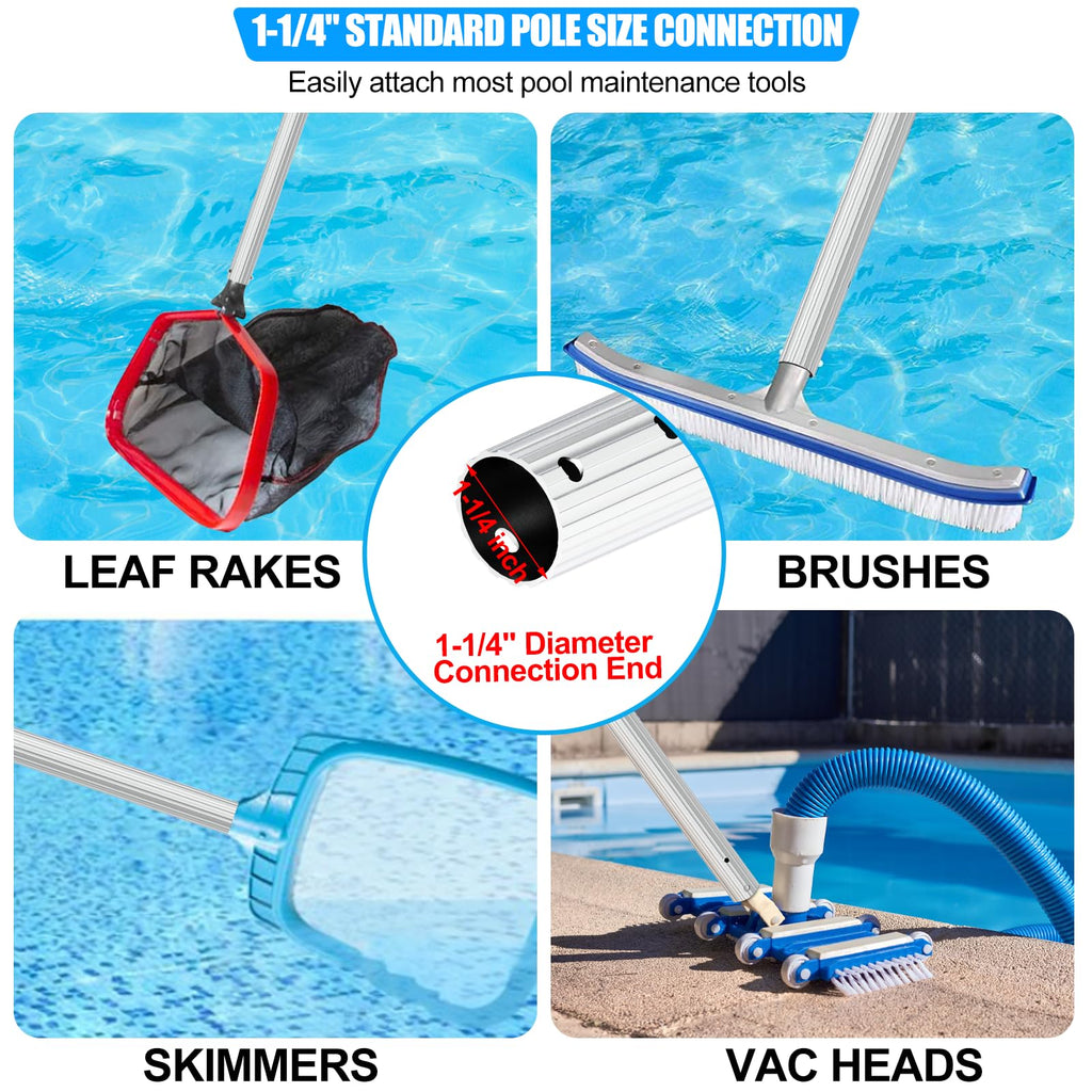 Upgraded Pool Pole 16.5 Foot Telescopic Swimming Pool Poles,Adjustable Telescopic Pool Cleaning Pole,Professional Pole for Skimmer Net,Rake,Brush,Vacuum Head,Heavy Duty Aluminum Thicken 1.3mm Pole