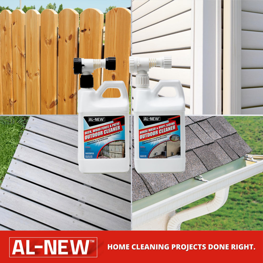 AL-NEW Outdoor Cleaner Combo Pack of 2 | Versatile Outdoor Cleaner Perfect For Use On Vinyl Siding, Composite Decking, Wood Fences, Outdoor Patios, Gutters, & More (Outdoor Cleaner Hose-End Combo Pack)