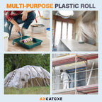 Plastic Drop Cloths, 400' Length x 9' Width Painter's Plastic Film with 4 Rolls Painter's Tape - Disposable Painter's Sheeting & Tarps for Painting, Waterproof Furniture/Couch/Floor Protection