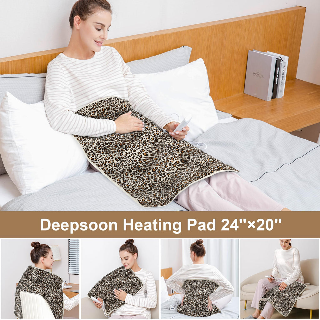 Deepsoon Heating Pad,Electric Heating Pads for Back,Neck,Moist Heating Pad for Abdomen Shoulder Knee Legs,Dry/Moist Heat&Auto Shut Off,Mother's Day Birthday for Men and Women,Leopard Print,24x20 Inch