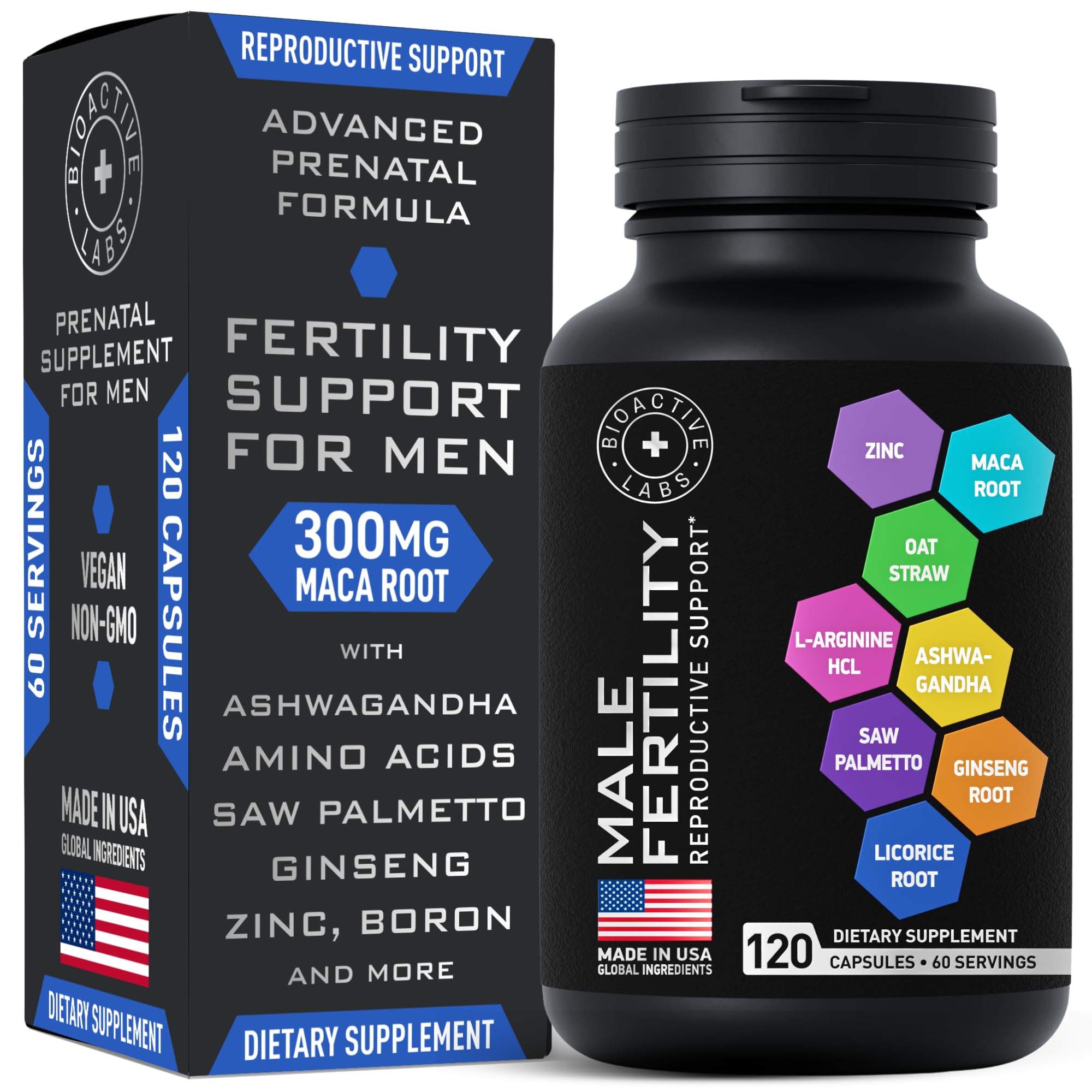 Fertility Supplements for Men - Zinc, Maca, Ashwagandha, L-Arginine - Male Vitality Conception for Him - Count and Motility Pregnancy Aid - Vitamins and Male Fertility Support Supplement - 120 Pills