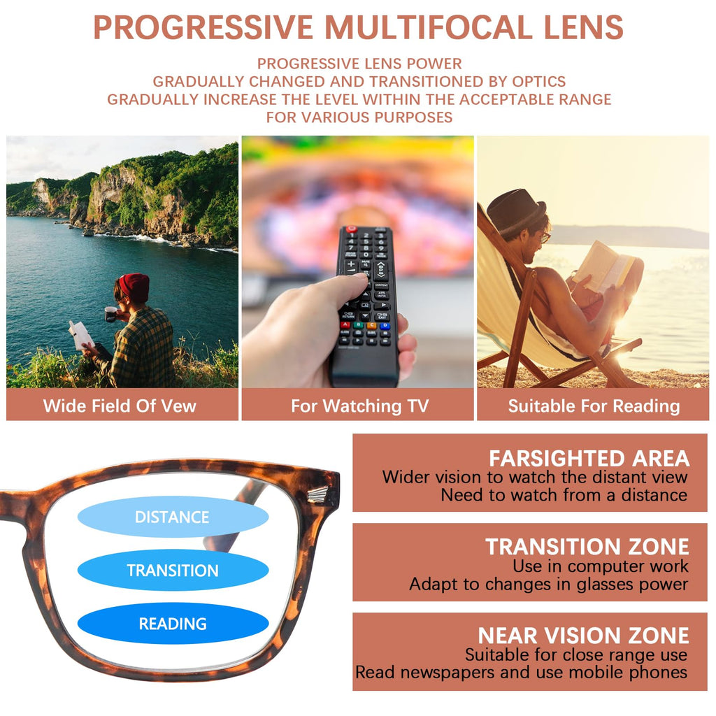 VIDEBLA 6 Pack Progressive Multifocus Reading Glasses for Women Men Blue Light Blocking Reading Glasses Spring Hinge Readers (Mix-5(6glasses 6 Holster), 2.50, x)