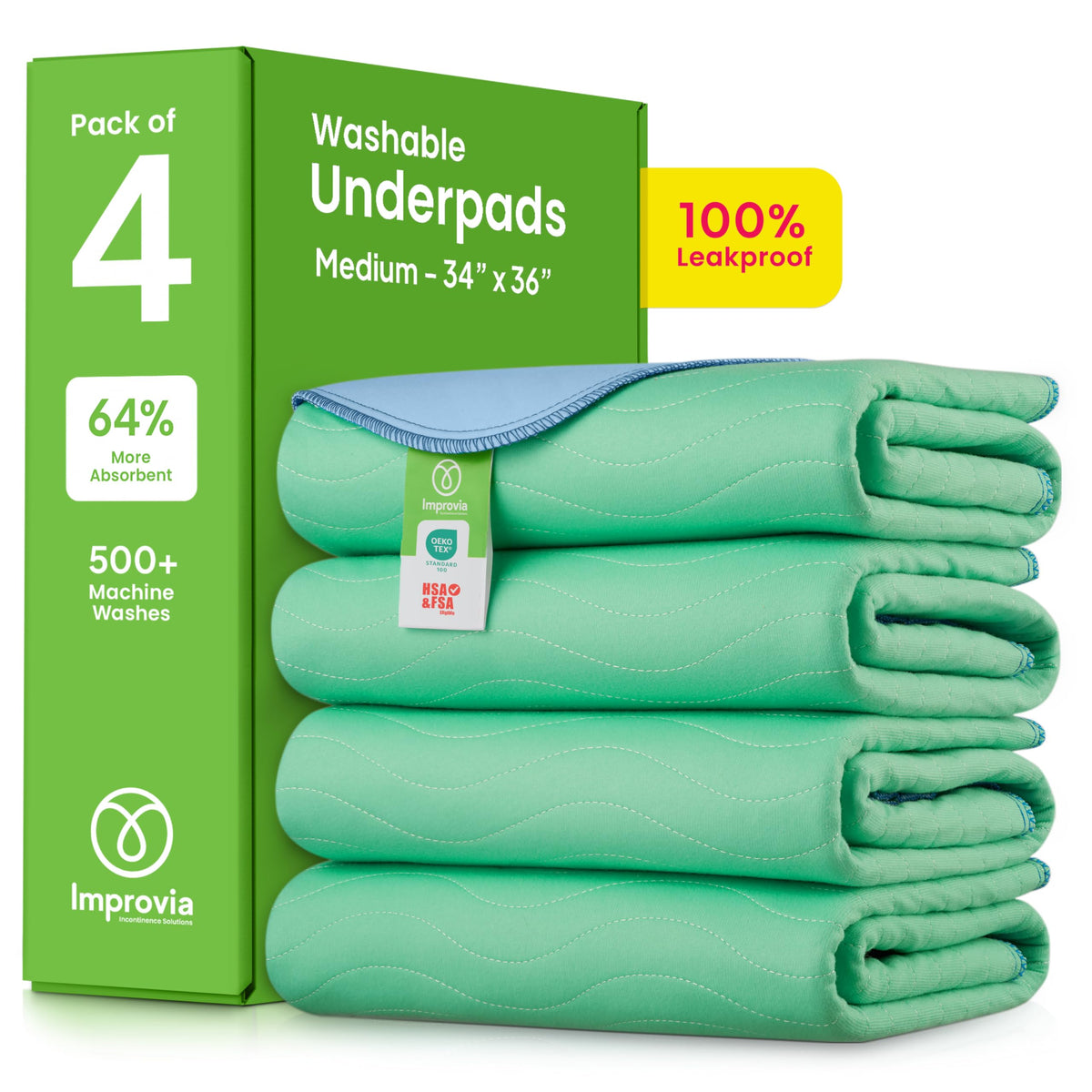 IMPROVIA® Washable Underpads, Heavy Absorbency Reusable Incontinence Pads