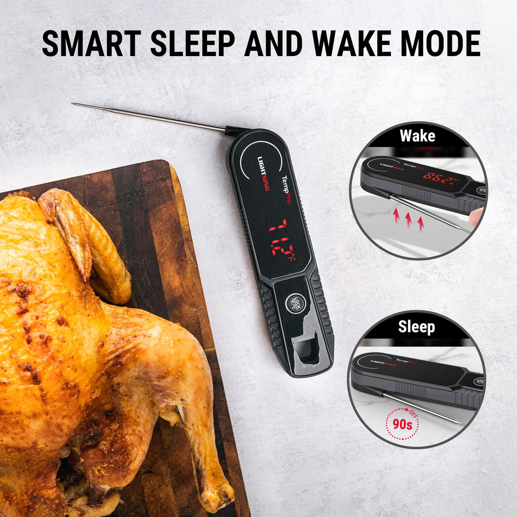 TempPro Lightning 1 Sec Instant Read Meat Thermometer, Kitchen Food Thermometer with 180° Rotating Display, IP67 Waterproof Cooking Thermometers for Deep Fry Smoker Grill BBQ(Previously ThermoPro)