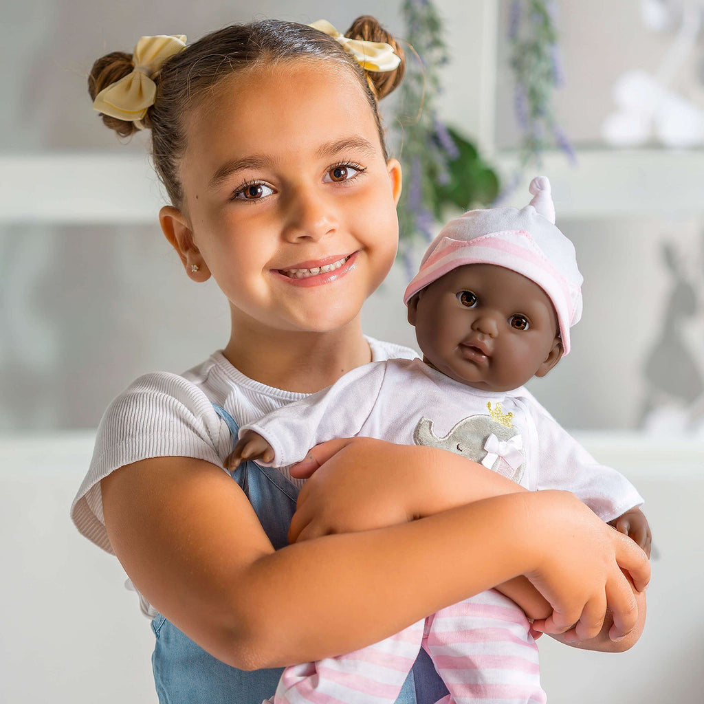 JC Toys 15" Realistic Soft Body African American Baby Doll with Open/Close Eyes Berenguer Boutique | 10 Piece Gift Set with Bottle, Rattle, Pacifier & Accessories | Pink | Ages 2+